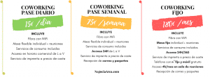 Tarifas coworking Negocia Area